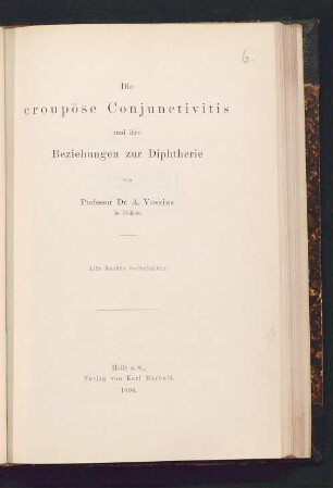 Die croupöse Conjunctivitis und ihre Beziehungen zur Diphtherie