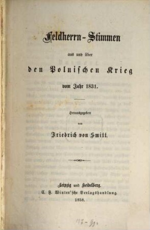 Feldherrn-Stimmen aus und über den Polnischen Krieg vom Jahr 1831