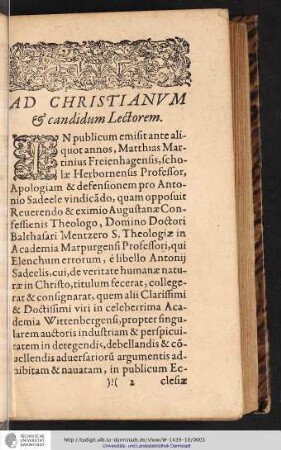 AD CHRISTIANVM & candidum Lectorem.