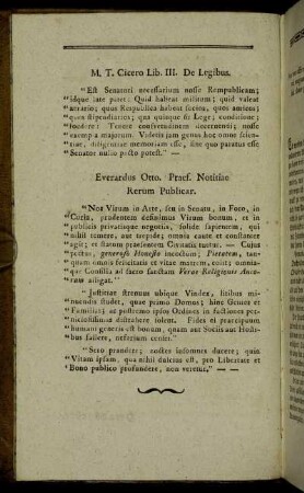 M. T. Cicero Lib. III. De Legibus. - Everardus Otto. Praef. Notitiac Rerum Publicar.