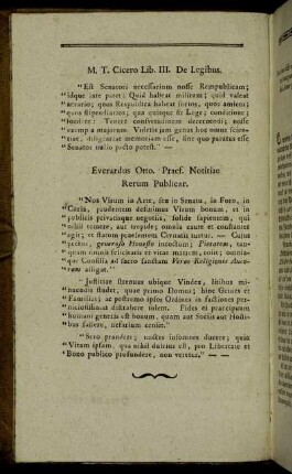 M. T. Cicero Lib. III. De Legibus. - Everardus Otto. Praef. Notitiac Rerum Publicar.