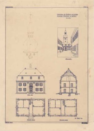 Aufnahme des Rathauses mit dahinter liegendem Kirchturm 1915/16