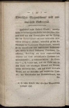 Thierischer Magnetismus und animalisirte Elektricität.