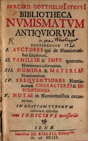Bibliotheca numismatum antiquiorum