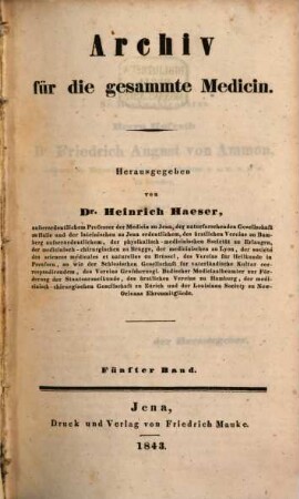 Archiv für die gesammte Medicin. 5, 5. 1843