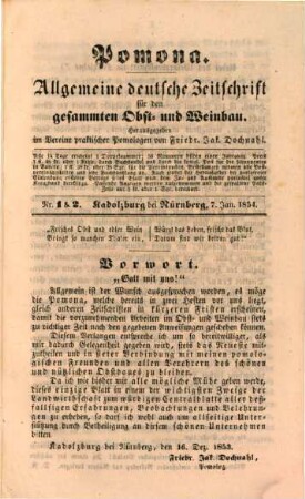 Pomona : allg. deutsche Zeitschr. für d. gesamten Obst- u. Weinbau ; als Centralblatt d. Pomologie umfassend d. Kenntnis, Erziehung, Pflege u. Benutzung d. Obstpflanzen u. ihrer Früchte. 3. 1854