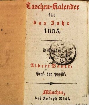 Taschen-Kalender für .... 1835