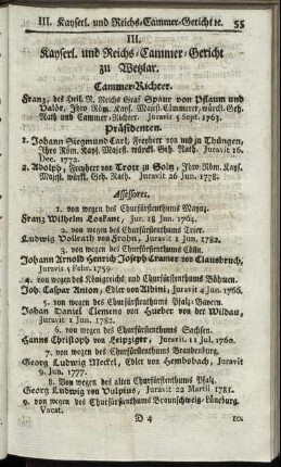 III. Kayserl. und Reichs-Cammer-Gericht zu Wetzlar.