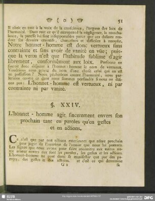 §. XXIV. L'honnet-hommes agit sincerement envers son prochain tant en paroles qu'en gestes et en actions