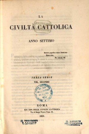 La civiltà cattolica : pubbl. periodica per tutta l'Italia. 3, 2 = A. 7. 1856