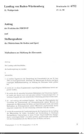 Antrag der FDP: Maßnahmen zur Stärkung des Ehrenamts