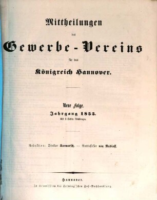 Mittheilungen des Gewerbevereins für das Königreich Hannover. 1855
