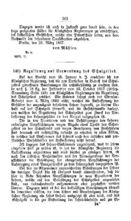 Regulirung und Verwendung des Schulgeldes : [V. Elementarschulwesen]