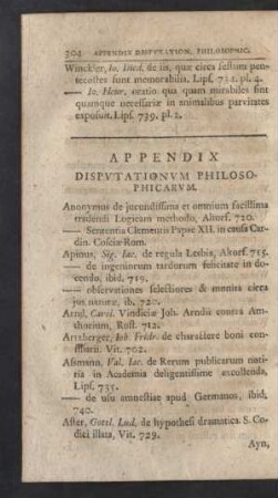 Appendix Disputationum Philosophicarum