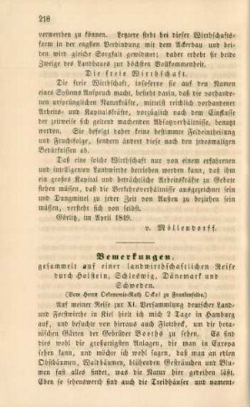 Bemerkungen gesammelt auf einer landwirthschaftlichen Reise durch Holstein, Schleswig, Dänemark und Schweden.