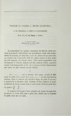 Teoremi su massimi e minimi geometrici, e su normali a curve e superficie.