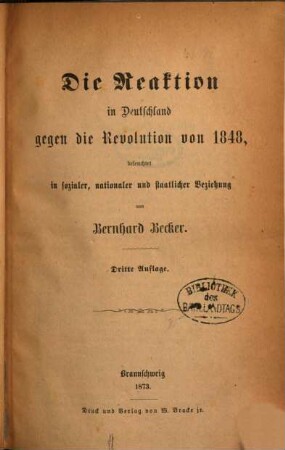 Die Reaktion in Deutschland gegen die Revolution von 1848 : beleuchtet in sozialer, nationaler und staatlicher Beziehung