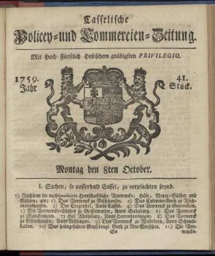 41. Stueck, Montag den 8ten October 1759