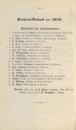 Personal-Bestand pro 1872.