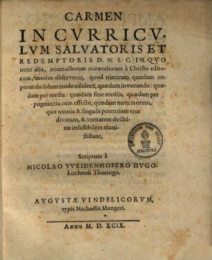 Carmen in curriculum Salvatoris et Redemptoris D. N. J. Ch. ...