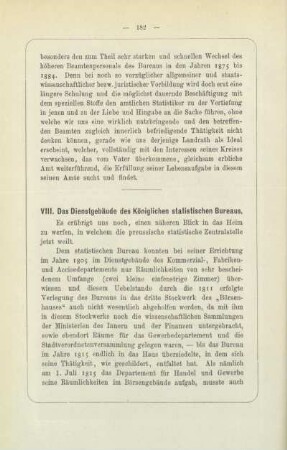 VIII. Das Dienstgebäude des Königlichen statistischen Bureaus