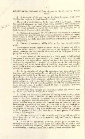 Rules for the settlement of land revenue in the province of British Burma.