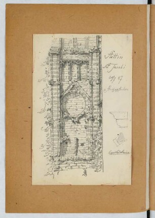 Jacobikirche, Stettin: Ansicht, Details Strebepfeiler (aus: Skizzen- und Fotoalbum 25)