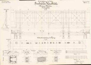 Großschiffahrtsweg, Breslau Hundsfelder Kanalbrücke: Eiserner Überbau, Geländer: Ansicht, Grundriss, Schnitte, Details 1:50, 1:10