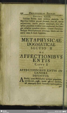 Metaphysicae Dogmaticae Sectio II De Affectionibus Entis