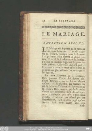 Le Mariage. Entretien Second.