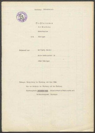 Fragebogen und Karte Bebenhausen, OA Tübingen