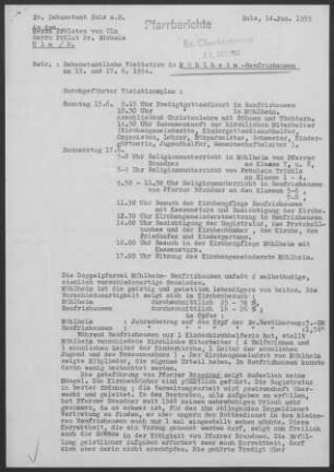 Mühlheim/Bach-Renfrizhausen: Visitationsbericht mit Pfarrbericht 1954