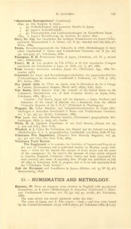 XI. Numismatics and metrology