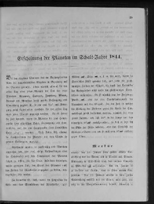 Erscheinung der Planeten im Schalt-Jahre 1844.