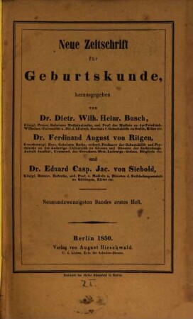 Neue Zeitschrift für Geburtskunde. 29,1. 1850
