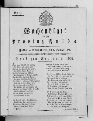 Nr. 1, Ausgabe vom 1. Januar 1831