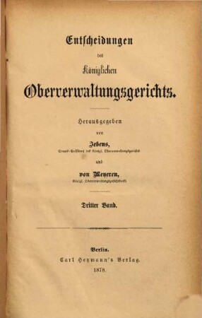 Entscheidungen des Preußischen Oberverwaltungsgerichts, 3. 1878