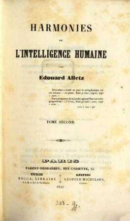 Harmonies de l'intelligence humaine, 2