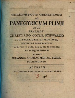 Spicilegium novum observationum ad Panegyricum Plinii