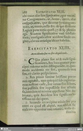Exercitatio XLIII. An accidentia sint res sive aliquid reale