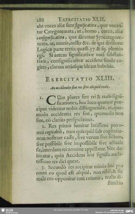 Exercitatio XLIII. An accidentia sint res sive aliquid reale
