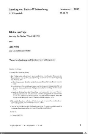 Anfrage der Grünen: Wasserkraftnutzung