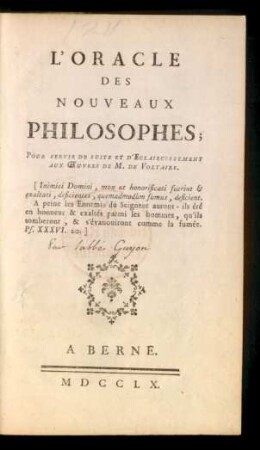 [Hauptbd.]: L'Oracle Des Nouveaux Philosophes