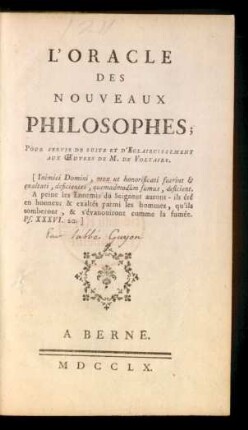 [Hauptbd.]: L'Oracle Des Nouveaux Philosophes