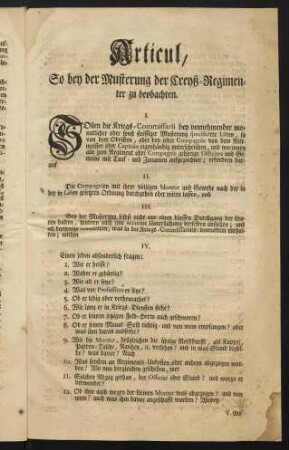 Articul, so bey der Musterung [...] zu beobachten.