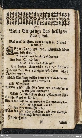 Vom Eingange des heiligen Catechismi