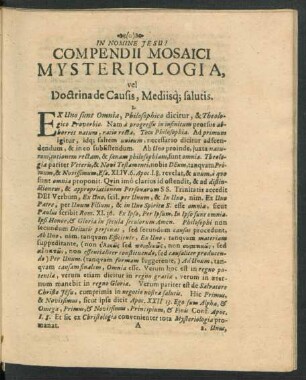Compendii Mosaici Mysteriologia, vel Doctrina de Causis, Mediisque salutis.