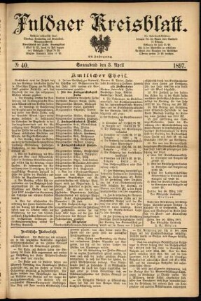 Erste Ausgabe vom Samstag, den 03. April 1897.