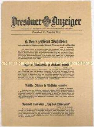Nachrichtenblatt "Dresdner Anzeiger" u.a. zum Unterseebootkrieg