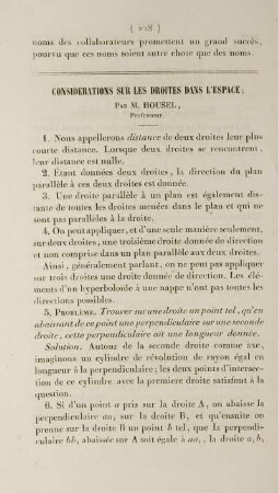 Considérations sur les droites dans l´espace.